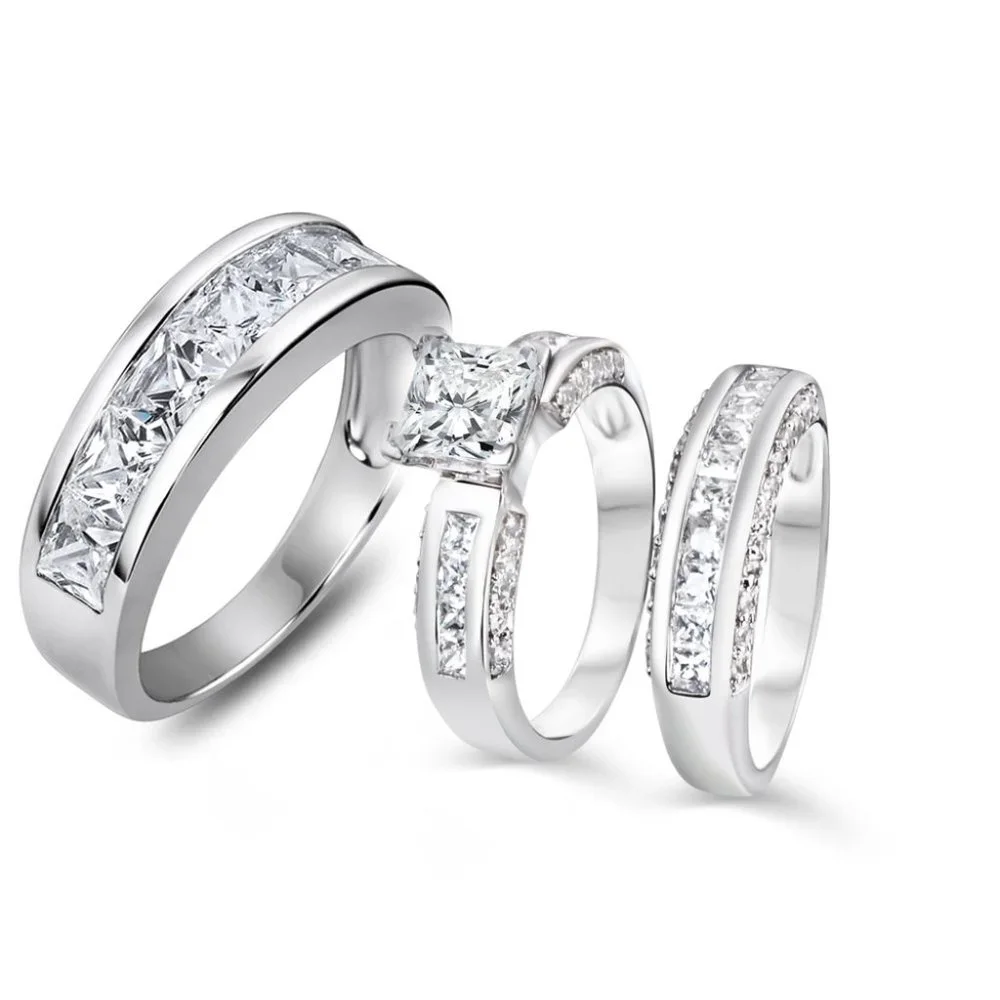 Real 925 His Hers Wedding Engagement Ring Set